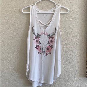 White tank with cattle floral front